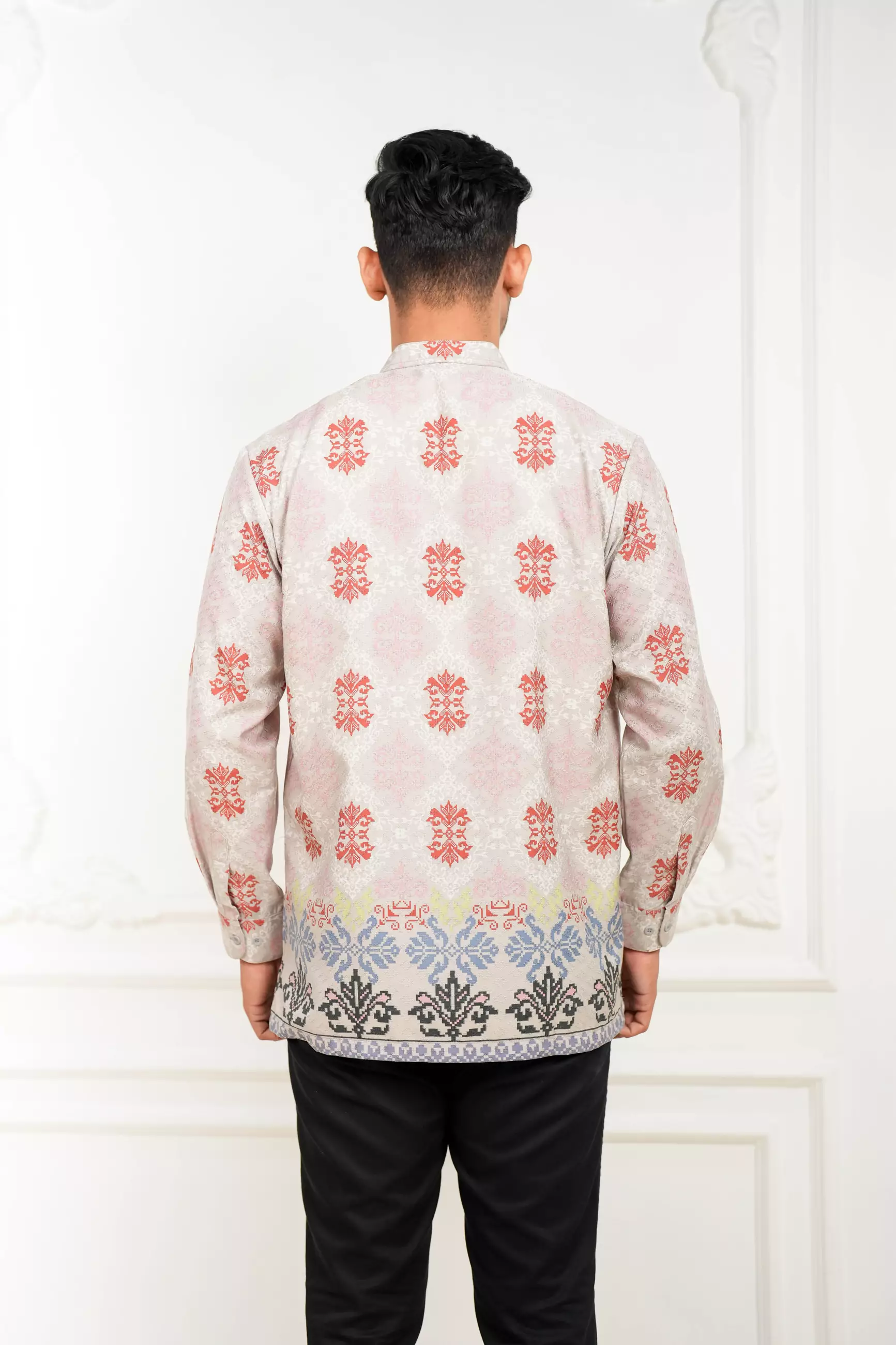 Sarimbit Kaluna Silver Kemeja Pria  Koko Lengan Panjang Regular Fit Furing