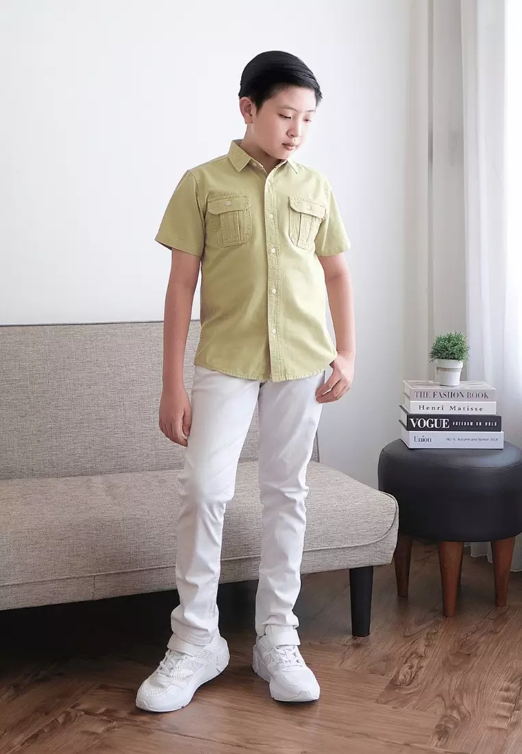 POLICE Kemeja Polos Cotton Kantong Dua Anak Laki Laki