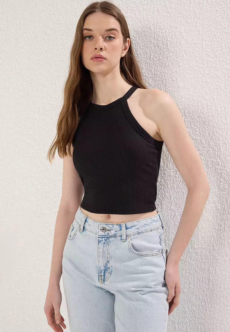 Black Padded Bra Detailed Fitted/Body-Smoothing Knitted Undershirt TWOSS25AL00026