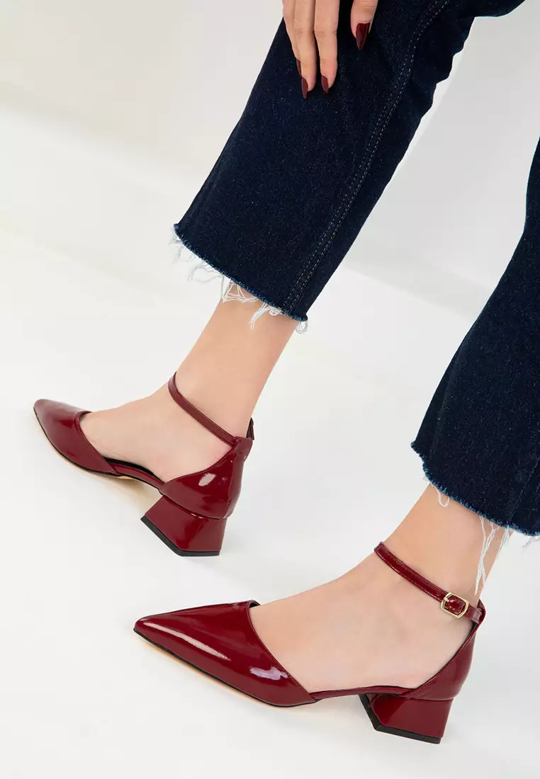 Claret Red Patent Leather Women's Classic Heeled Shoes 20283