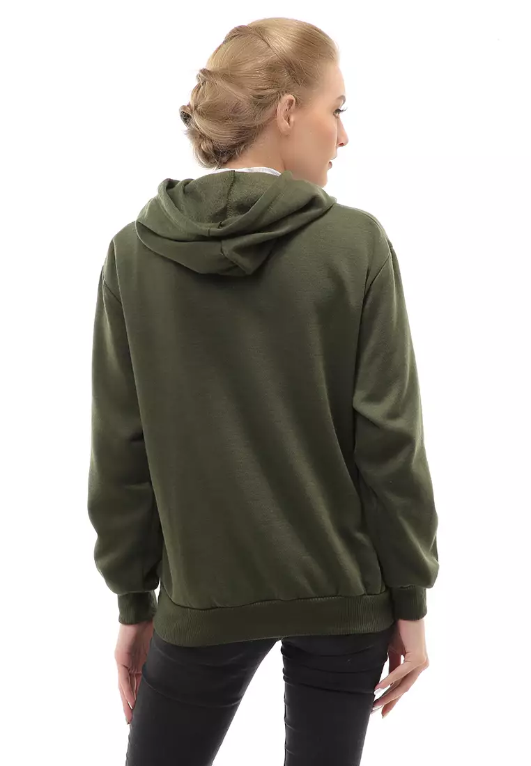 Hardwin Sweater Hoodie Jumper Rose Jacket Outer Casual Wanita Material Fleece ORIGINAL - Army
