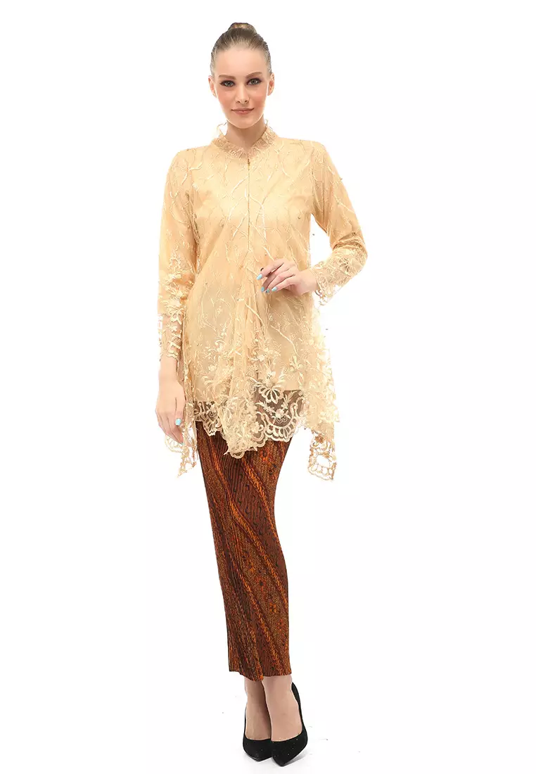 Kebaya Tunik Atasan Wanita Design Tulle Premium Quality - Yellow