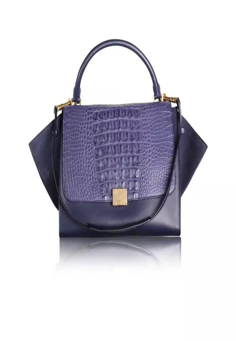 Celine Pre Loved CELINE Blue Python and Suede Trapeze Tote Bag