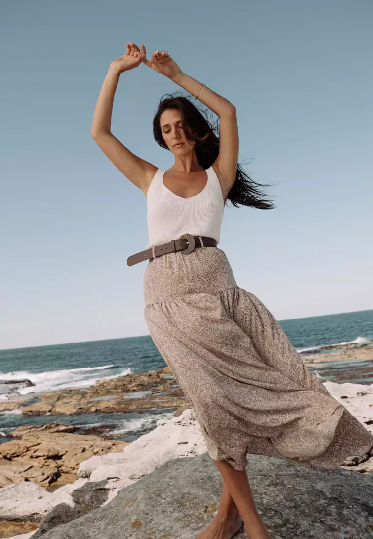 Belted online maxi skirt
