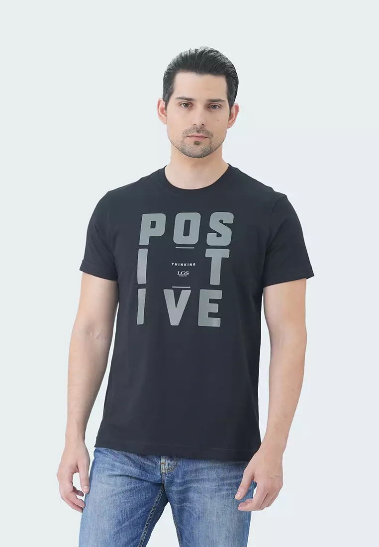 LGS - Kaos Youth - T-Shirt Casual Pria - Slim Fit - Motif Sablon Tulisan Positive - Warna Hitam - GTS.878.N287.33.C