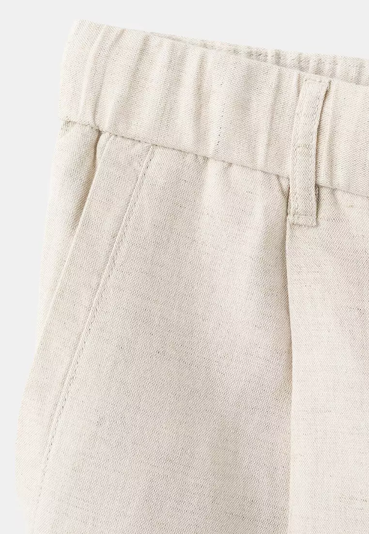 修身剪裁 短版亞麻棉質長褲