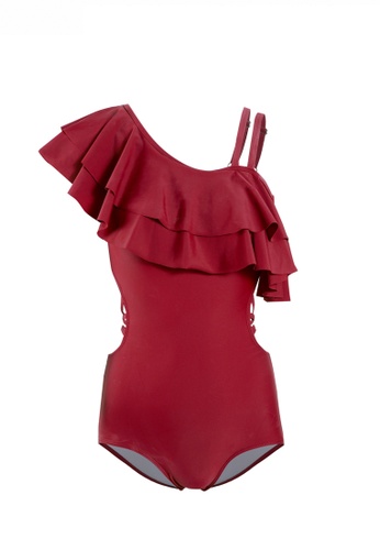 HAPPY FRIDAYS red Ruffle Backless One Piece Swimsuit SW-20087 2DA2AUS320A6CEGS_1