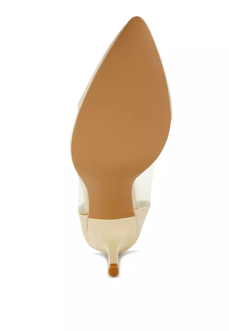 Beige Pointy Toe Ankle Strap Pumps