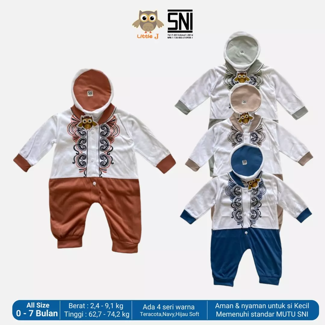 Little J - Koko Set + Peci (Baju Koko baby laki-laki beserta peci) Teracota