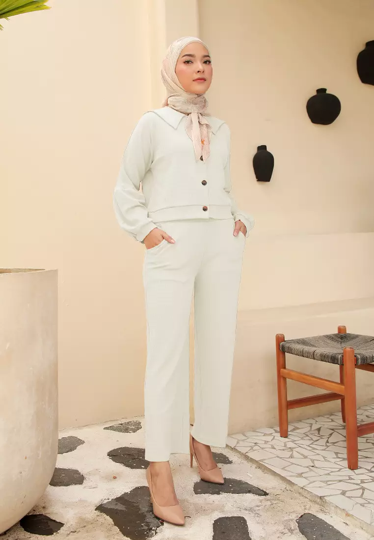 Daneen Waffle Oneset | Setelan Wanita Simple - Coconut Milk