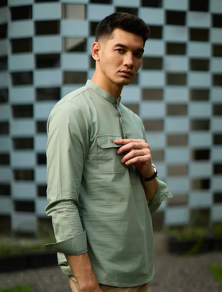 Kemeja koko Collarless shirt OXCON GHAISAN Sage Green