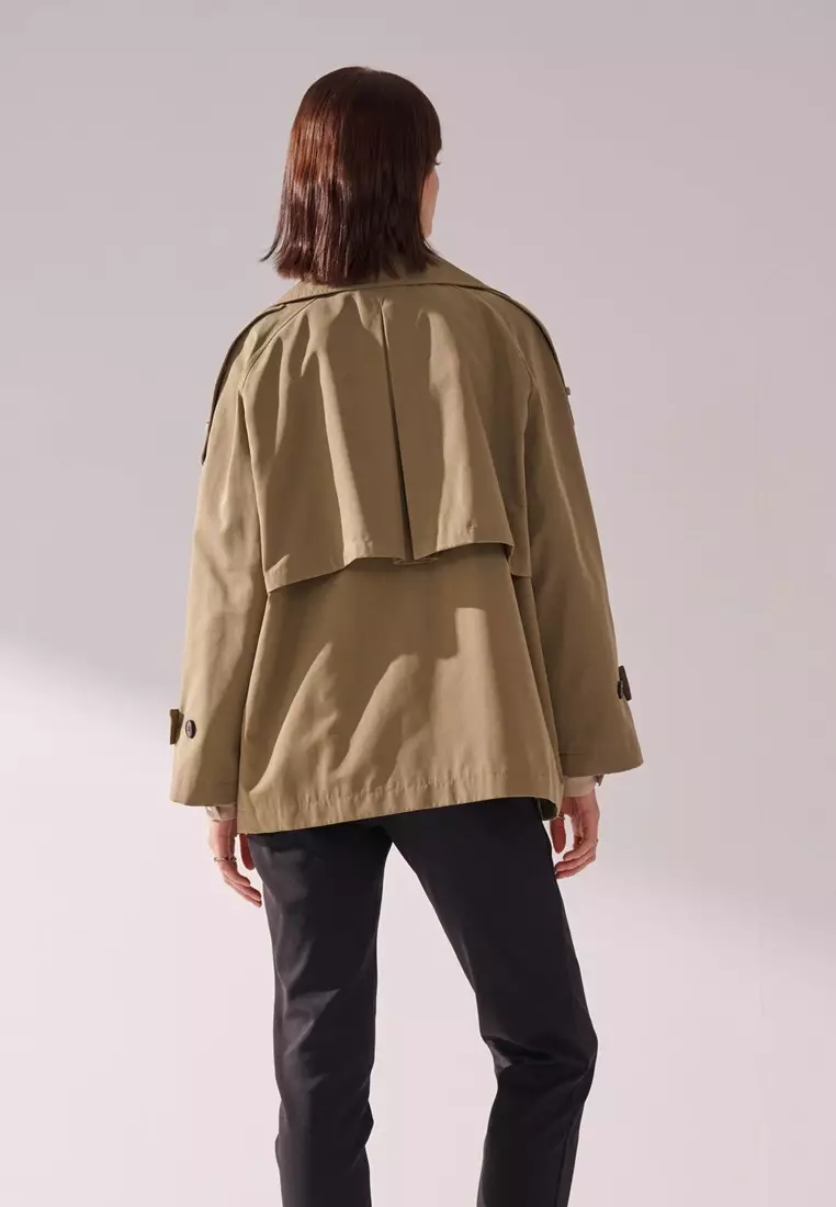 草綠中長版風衣外套