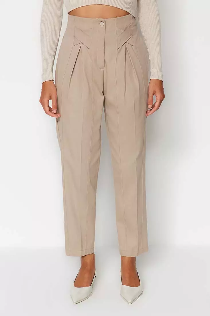 Beige Trousers High Waist Trousers For Ladies Women's High Rise