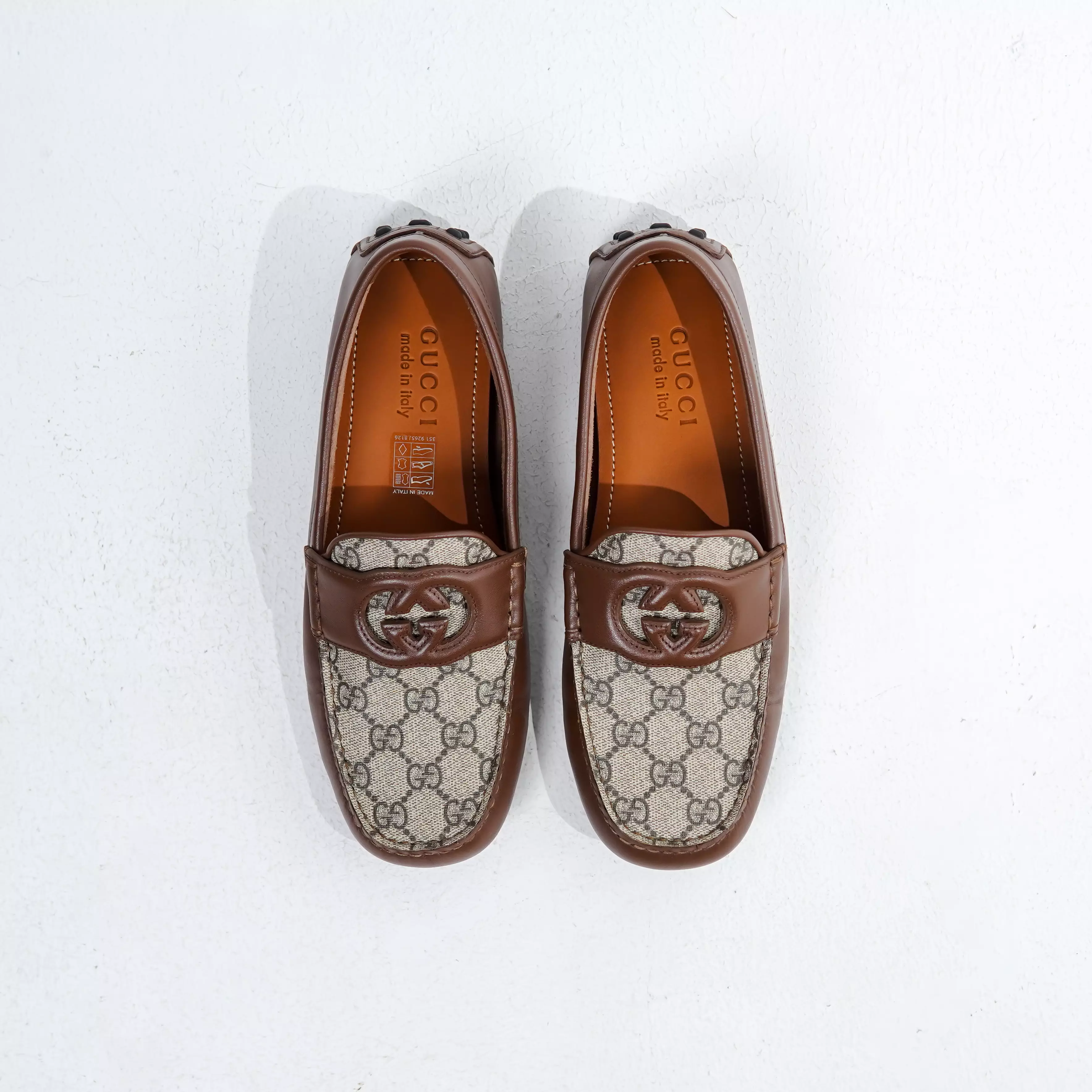 Sepatu GUCCI GG INTERLOCKING MONOGRAM BEIGE BROWN LOAFER 100% ORIGINAL