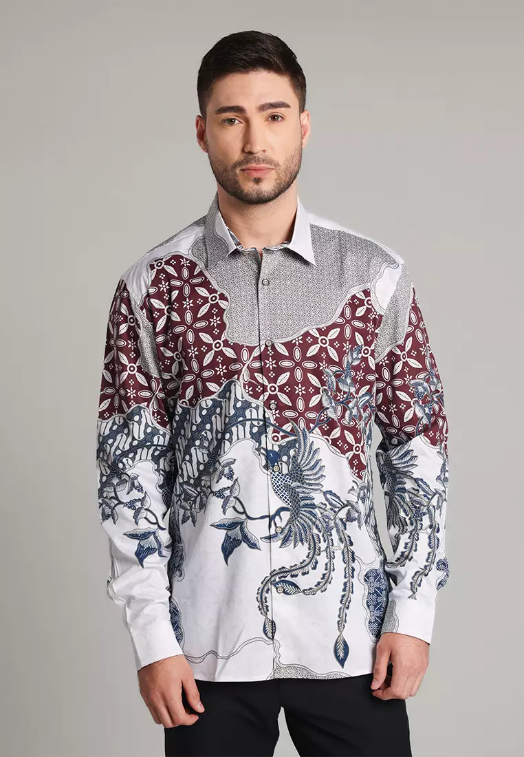 MOC - Kemeja Batik Pria Lengan Panjang Rawana - White