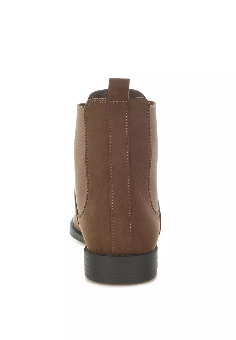 Sepatu bot Chelsea hak blok rendah warna coklat