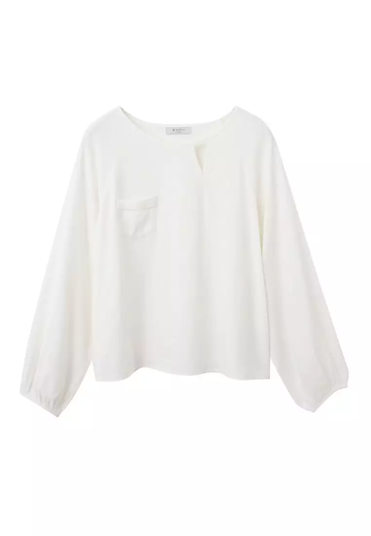 棉麻造型開口泡泡袖上衣《AB18099》