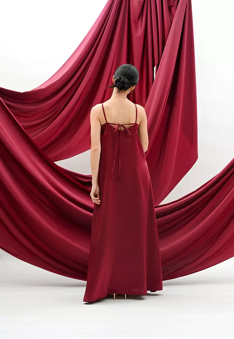 Halter Satin Maxi Dress in Maroon