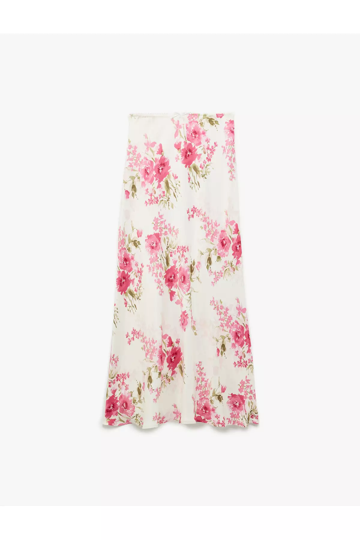 Viscose Fabric Midi Length Floral Satin Flared Skirt