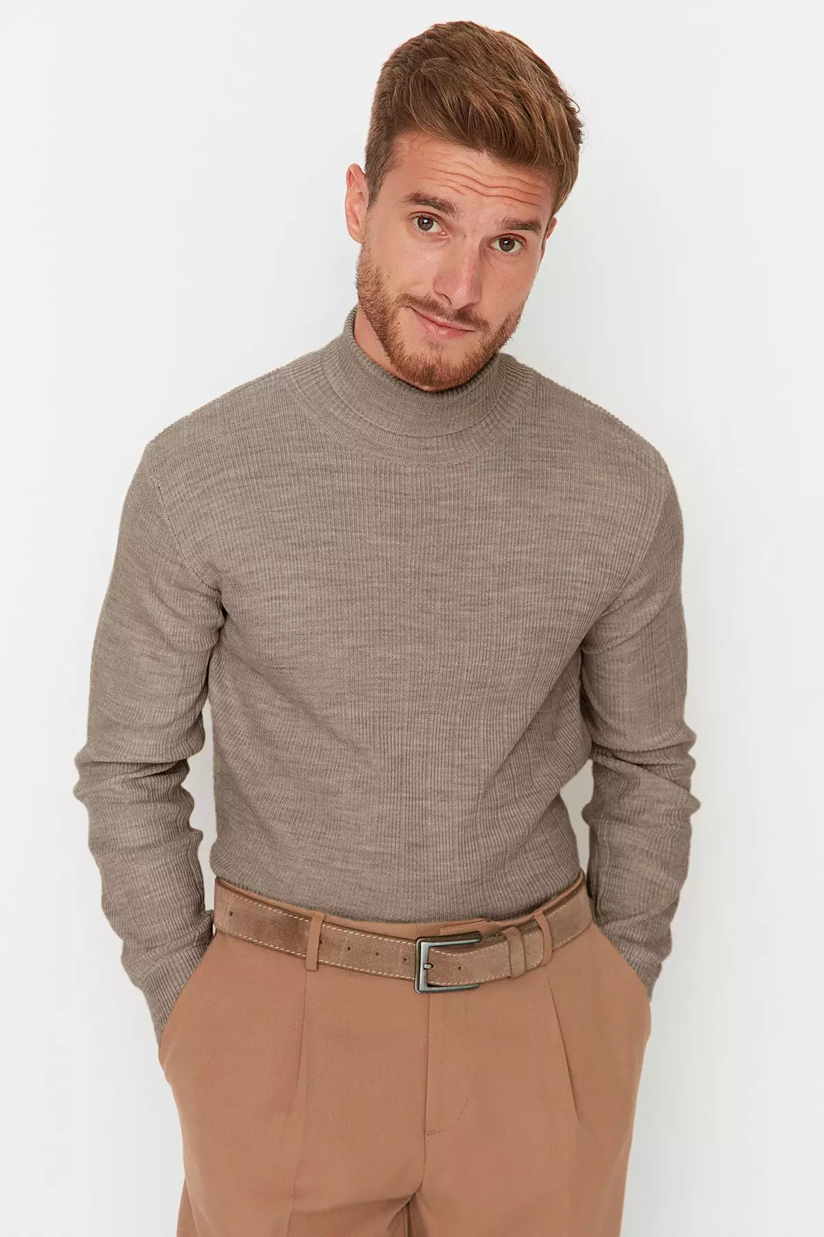 Mink Men's Regular Turtleneck Plain Knitwear Sweater