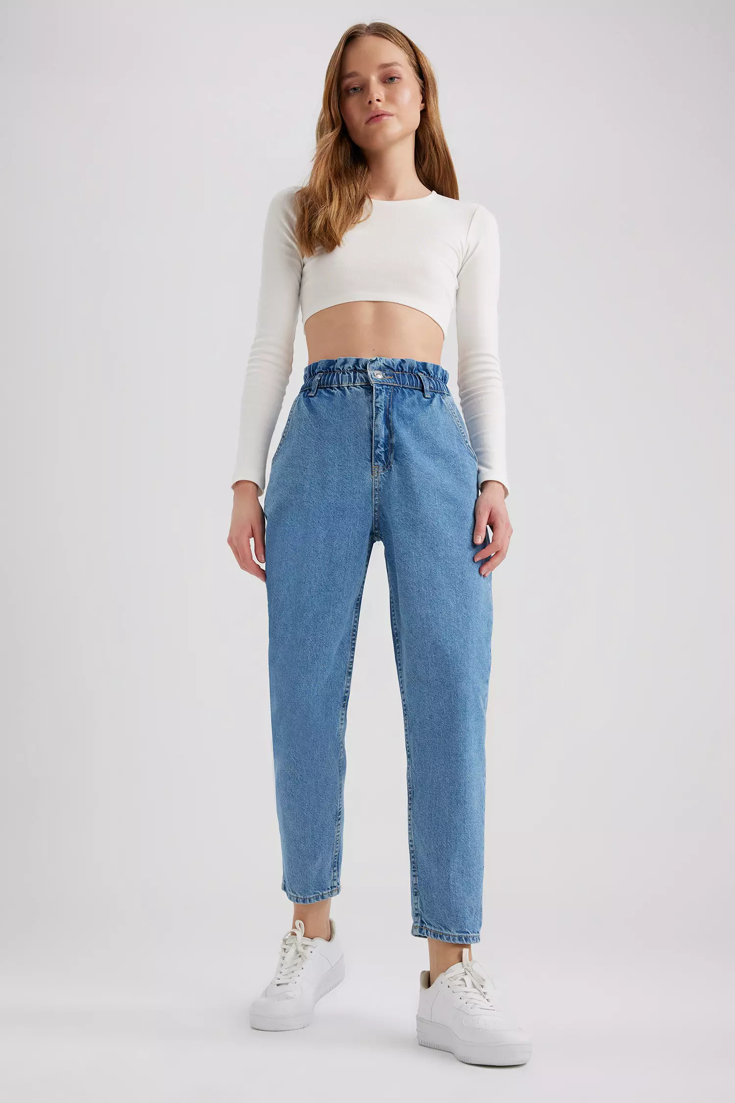 Denim on sale paperbag trousers