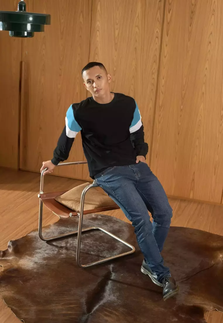 Kale Dael Black Dusty Blue/ Sweater Pria Bahan Baby Terry Premium Kombinasi