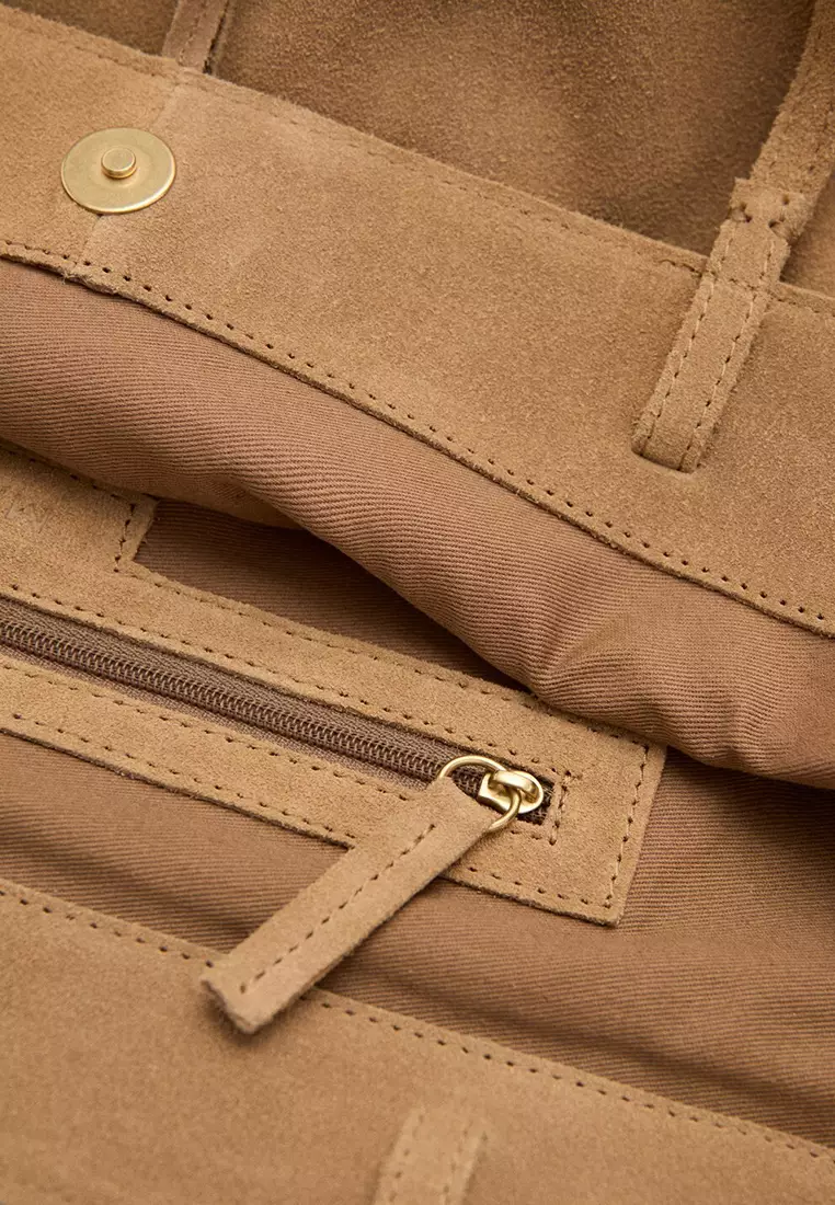 Suede Shopper Bag With Bow Closure