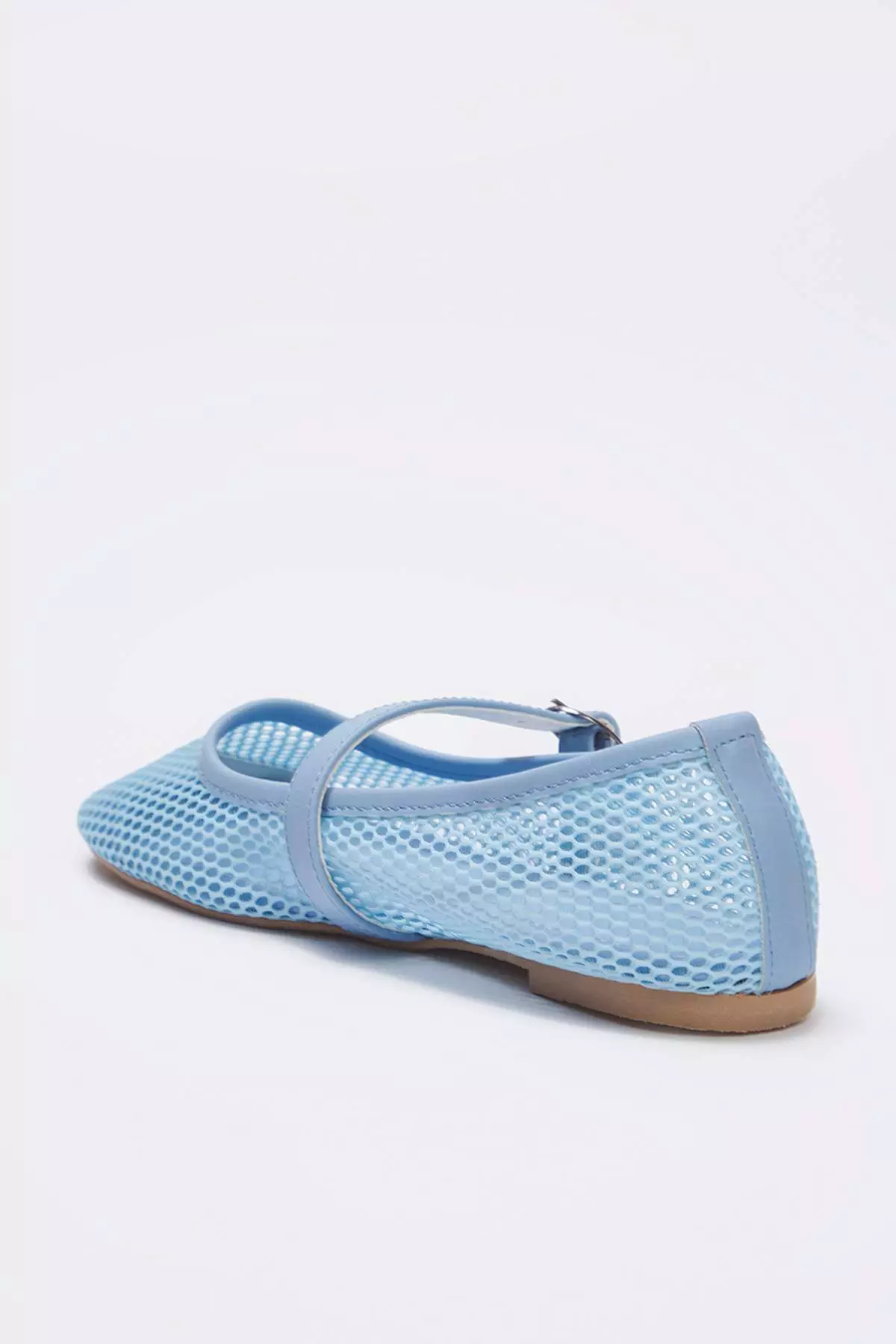 Baby Blue Mesh Detailed Round Toe Mary Jane Women's Ballerinas Takss24Be00000