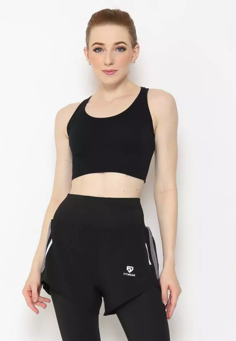 Fitwear - SportBra Olahraga Wanita RIN RIBBED CROP HOOK - Black