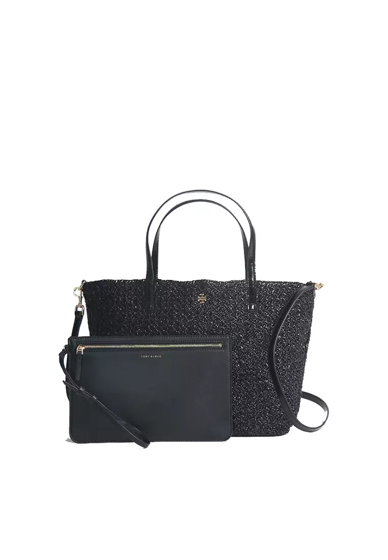 Tory Burch Raffia Tote Bag In Black 175222