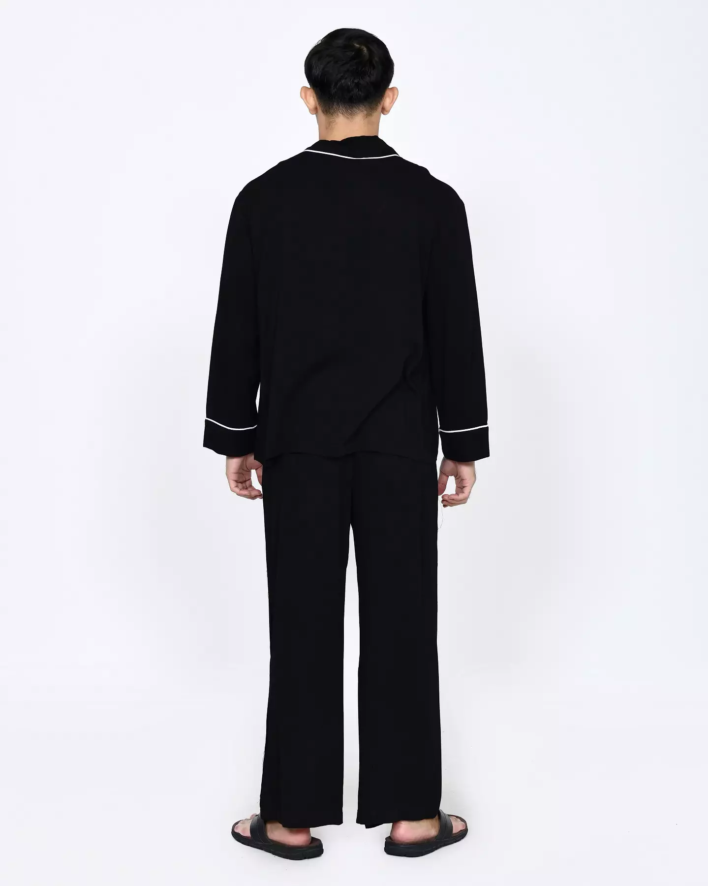 Setelan Baju Tidur Panjang Piyama Pria Plain [HITAM] One Set Sleepwear Pajamas Material Katun Size M-XXL