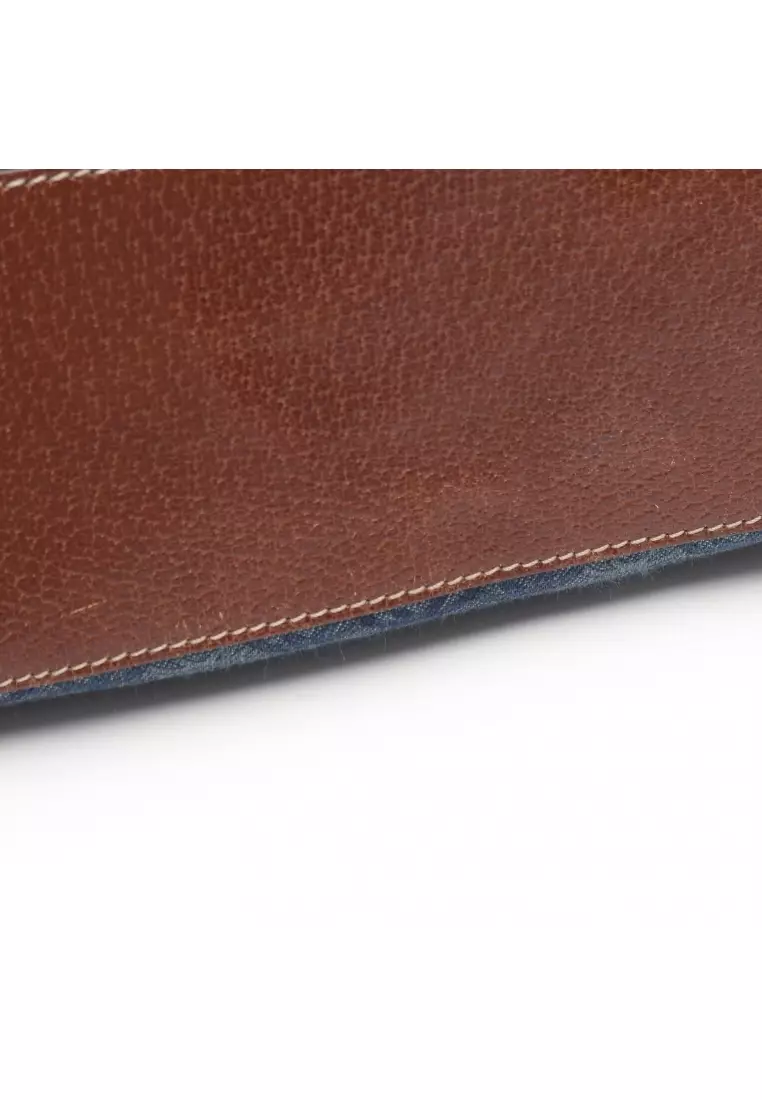 Pre-Loved Gucci Abby Interlocking G Handbag tote bag denim leather Navy Brown