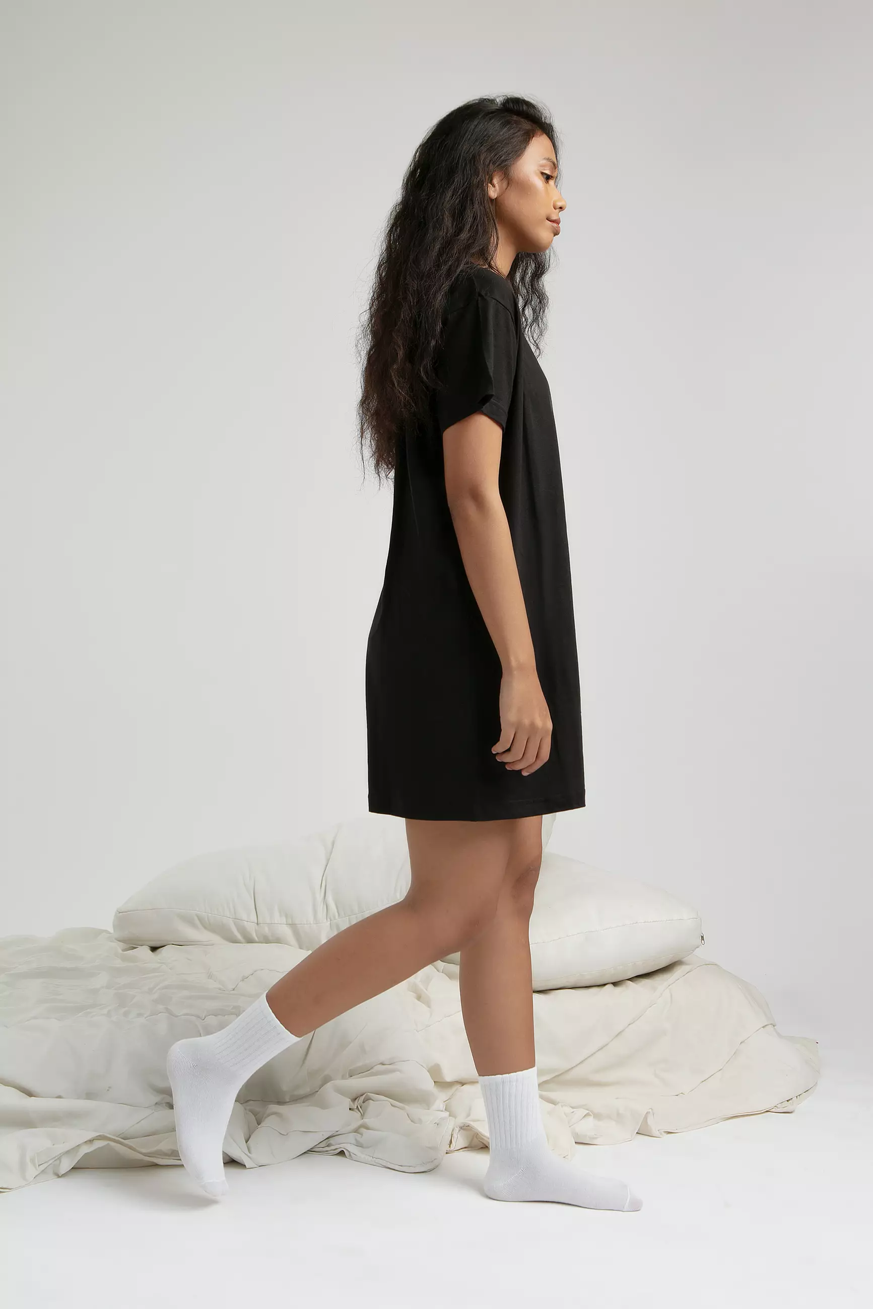 Daster Kaos Santai Katun Tencel Modal | SARE studio Sleepwear MARO T-Shirt Dress in Black