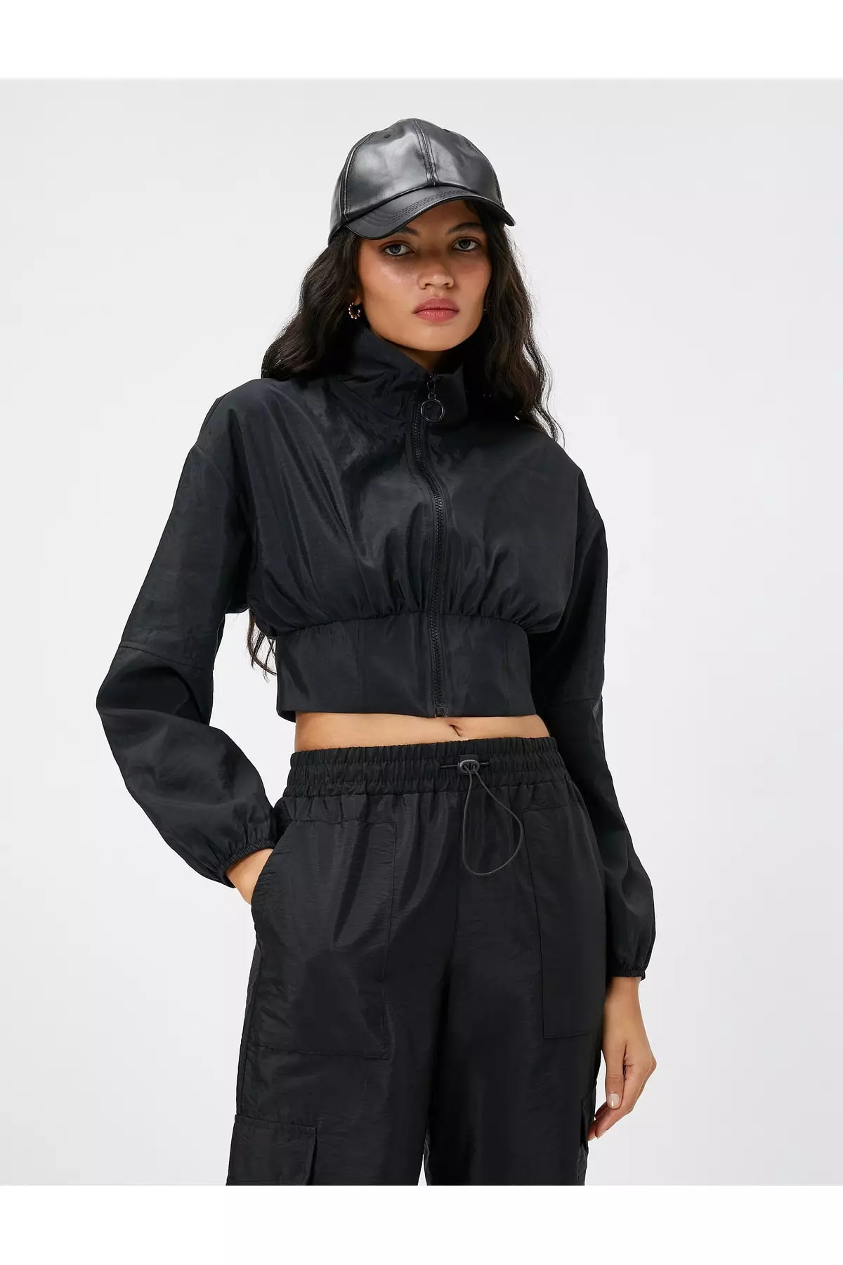 Stand Up Collar Crop Parachute Jacket