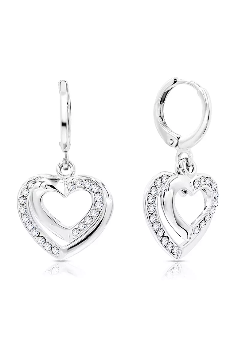 SO SEOUL Amora Love Open Heart White Austrian Crystal Hoop Earrings with Pendant Chain Necklace Jewelry Gift Set