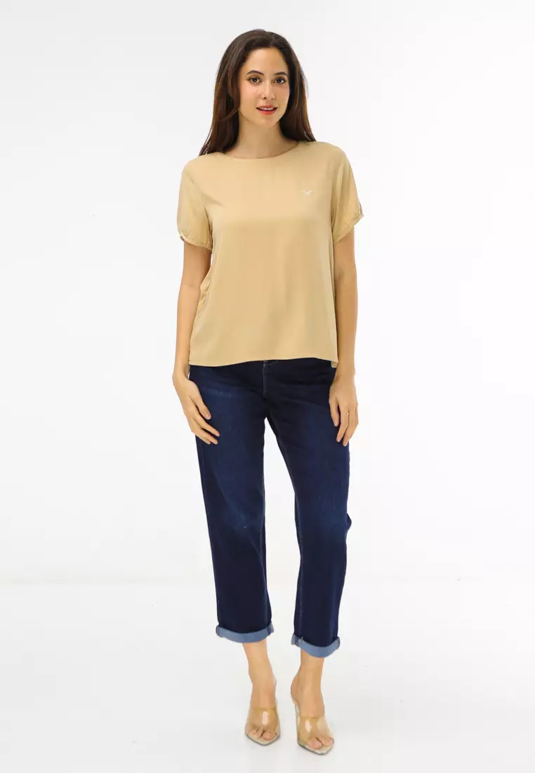 Plain Single Bold Twill Short Sleeve Blouse