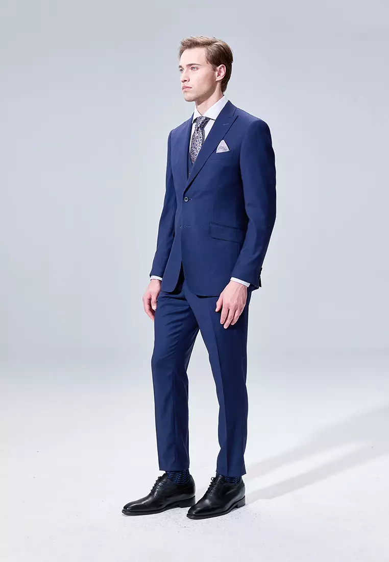 Midnight Blue Textured Tailored Trousers