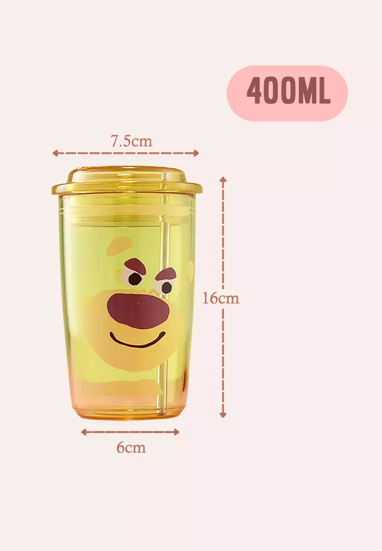 Wakakids Gelas Minum Plastik Transparan Botol Aesthetic Karakter dengan Sedotan Free Sticker 400ml K330 Venrz Ungu