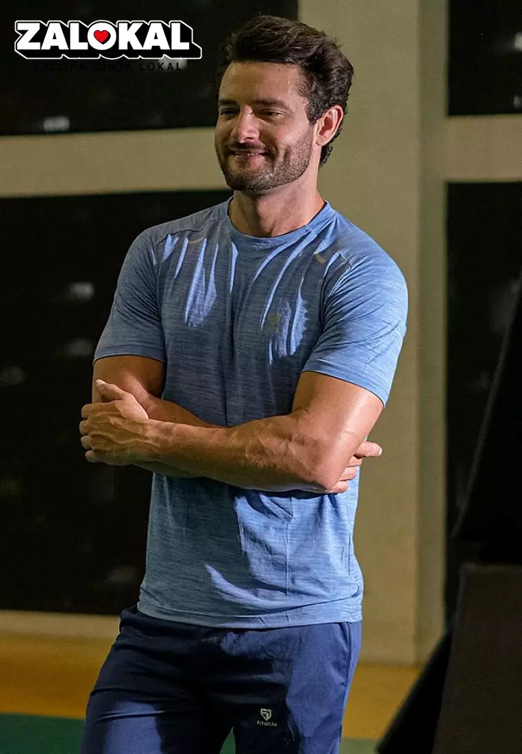 Fitwear - Kaos Olahraga Running Pria JOSEPH REFLECTIVE STRIPE - HEATHER BLUE