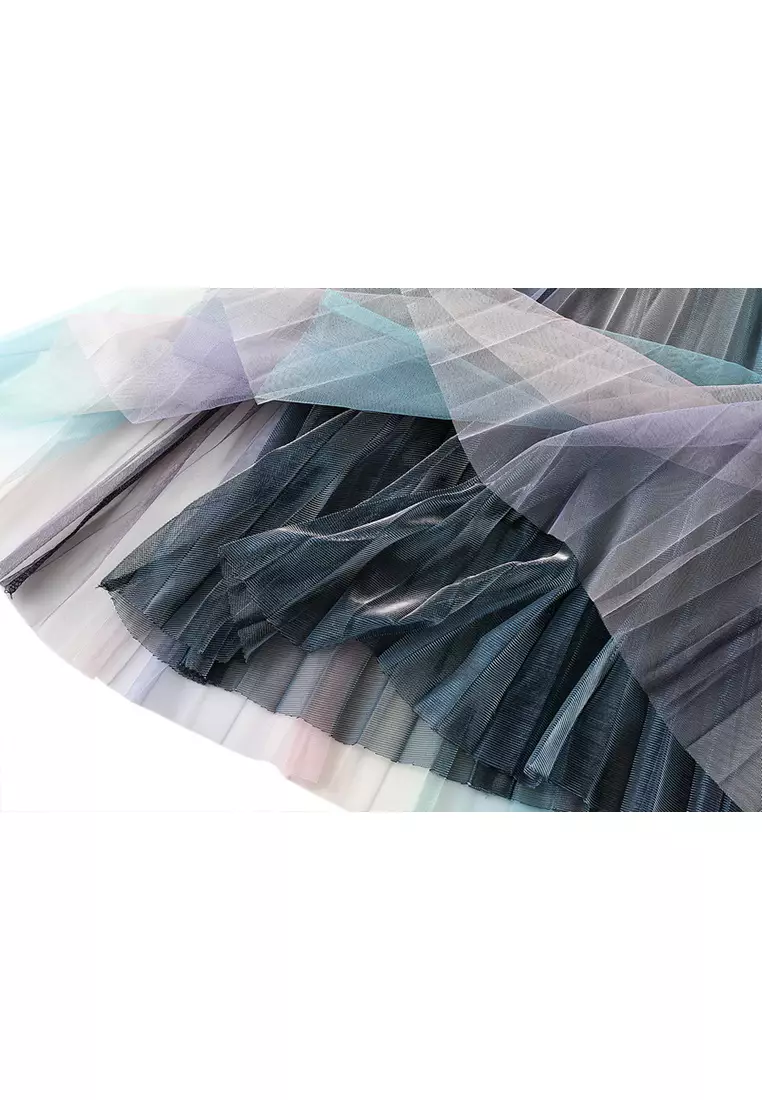 Gradient Rainbow Mesh Maxi Skirt AF0859