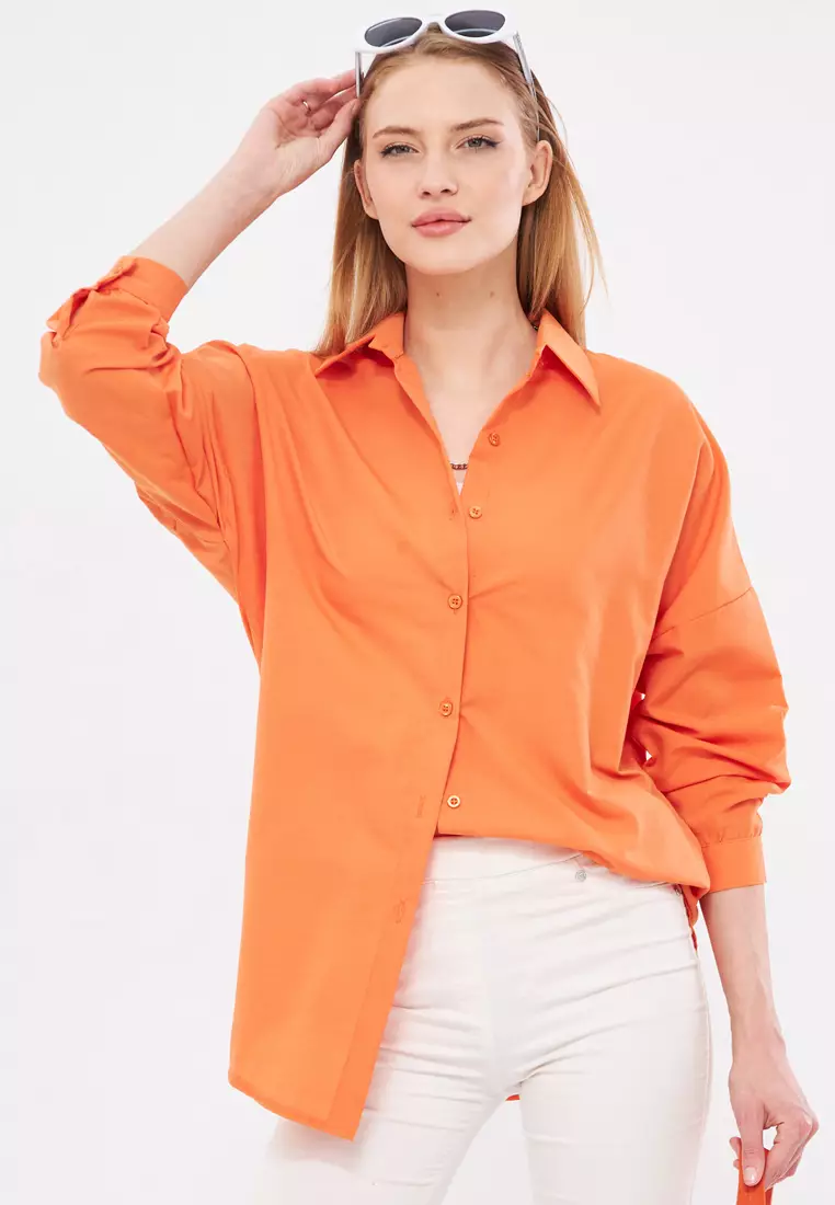 Orange Oversize Long Basic Shirt