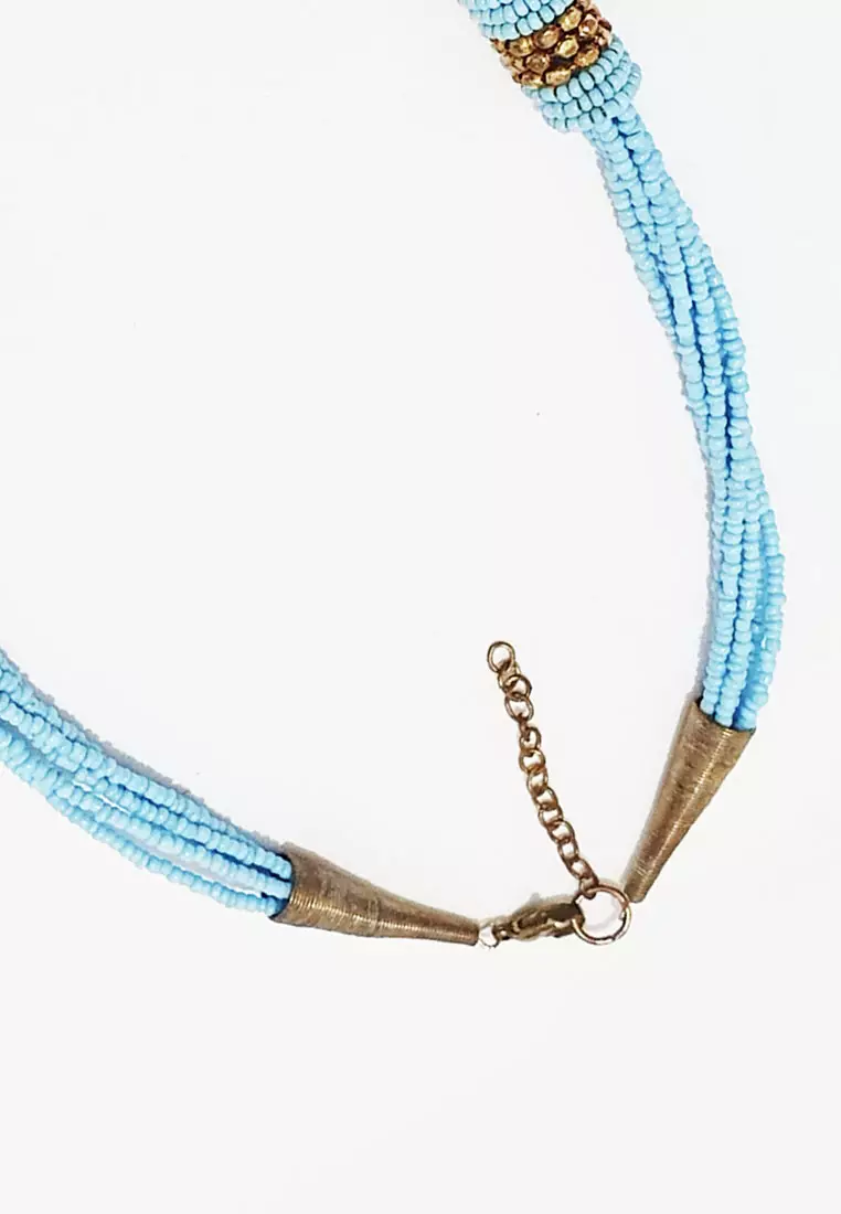 Golden Spiral Beads Necklace Kalung Wanita Manik-Manik Blue