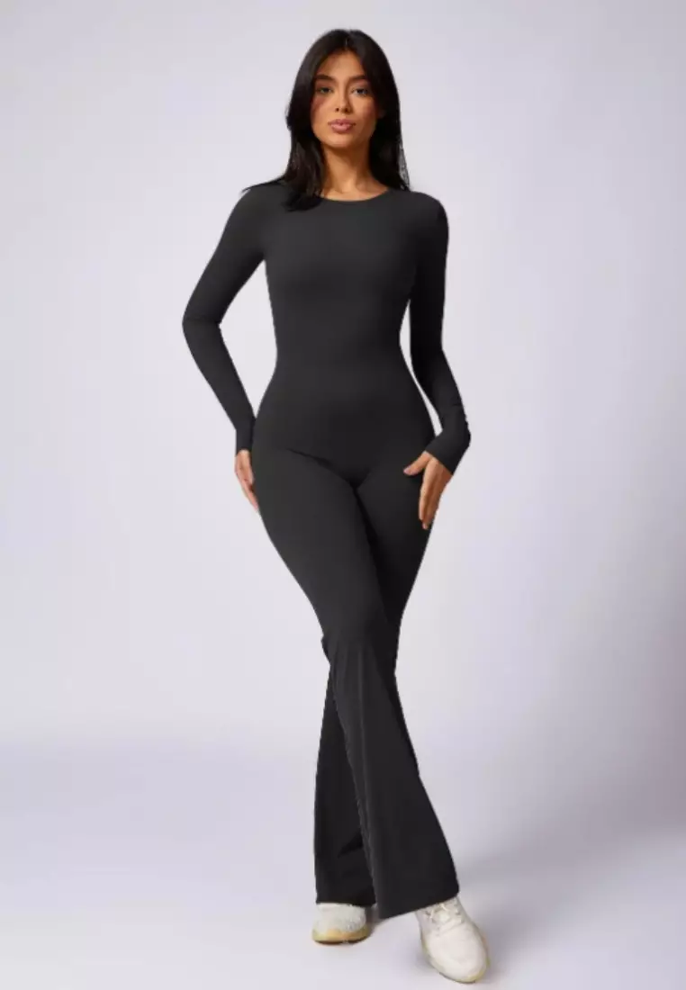 Selene Open Back Flare Jumpsuit – Sculpting Fit Premium Stretch Women Gym to Streetwear