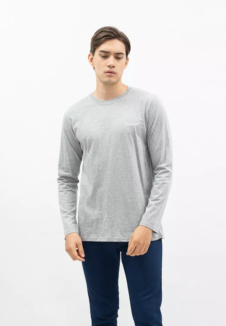Houseofcuff Kaos Cotton Combed Lengan Panjang Pria Abu Muda