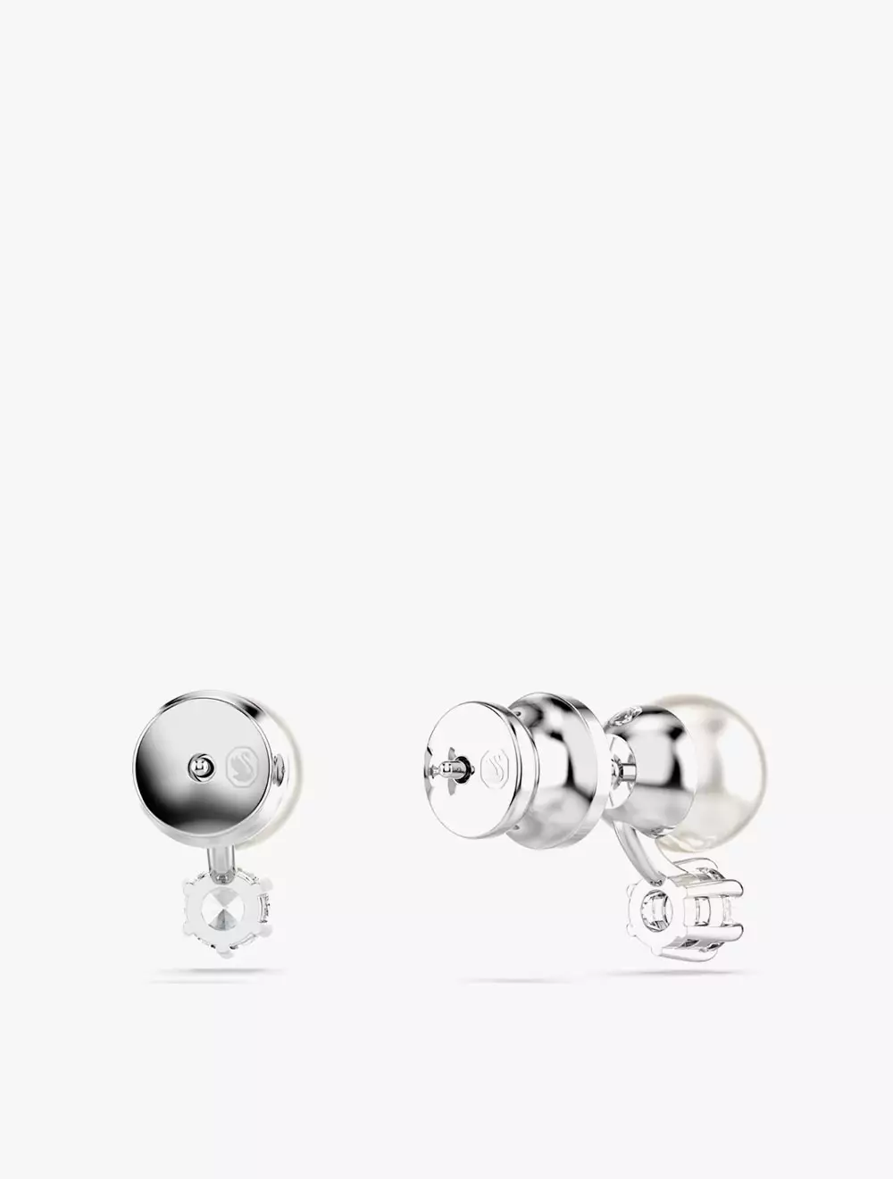 Matrix Stud Earrings, Crystal Pearl, Round Cut, White, Rhodium Plated - White
