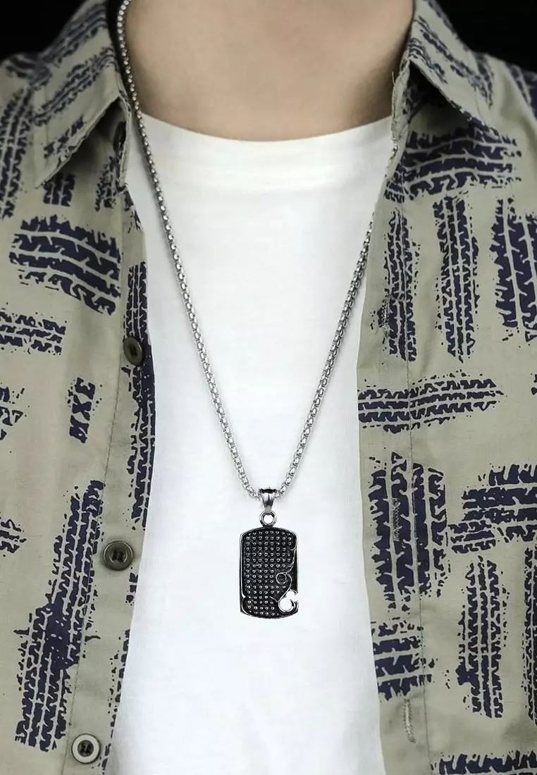 Padded Tag Premium Stainless Steel Necklace Kalung Pria Silver