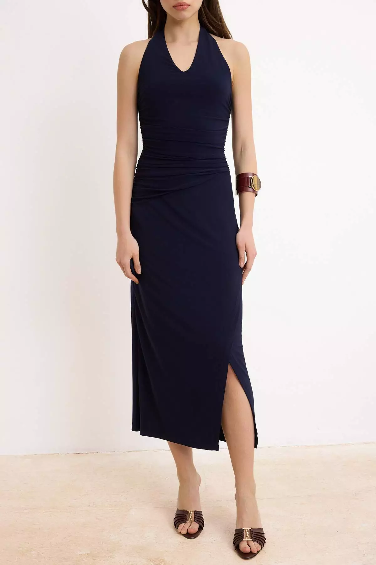 black bardot bodycon dress Royal Blue Halter Ruched Lace-up Back Dress  Dressesforparty