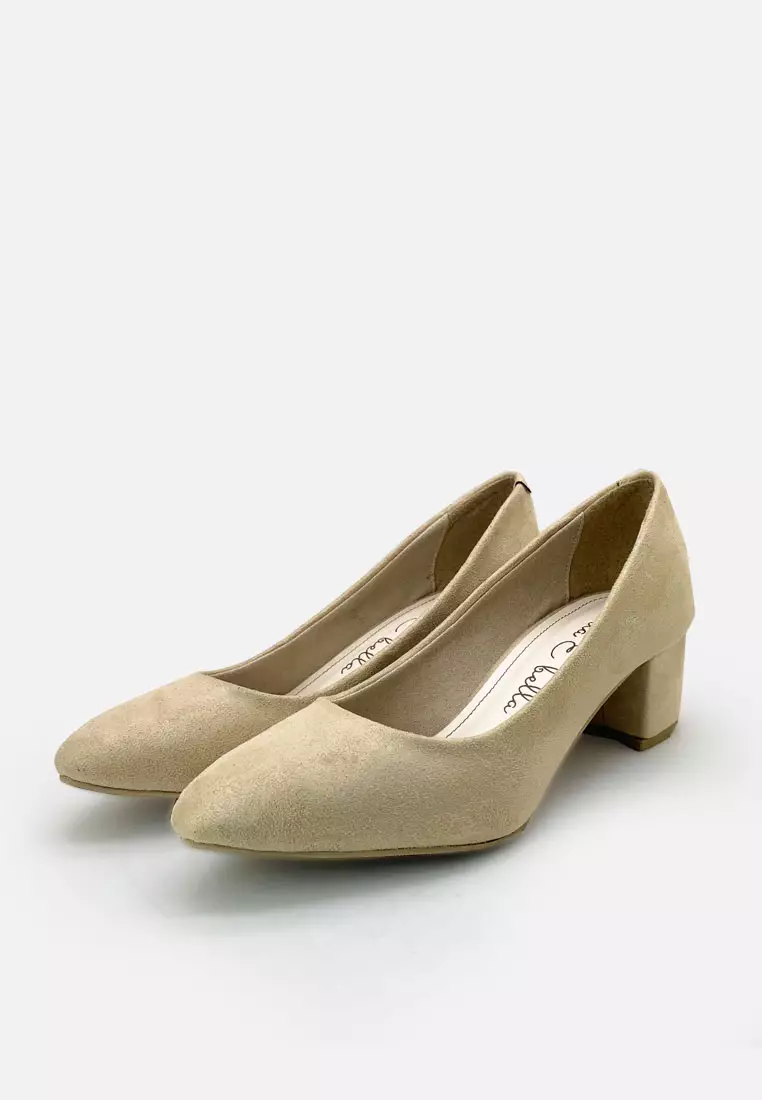 Blanche Pointed Toe Pumps Sepatu Block Heels Wanita