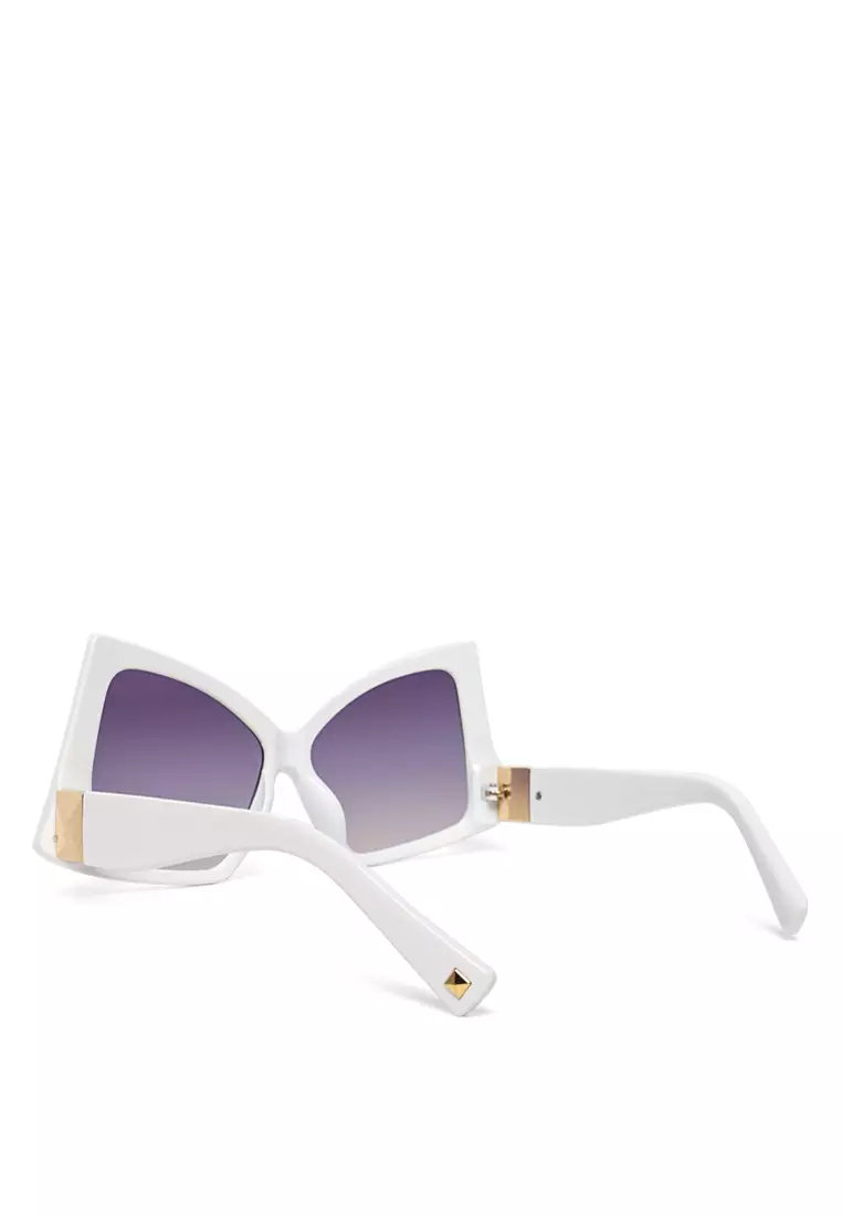 Oversized Funky Butterfly Sunglasses In White/Purple