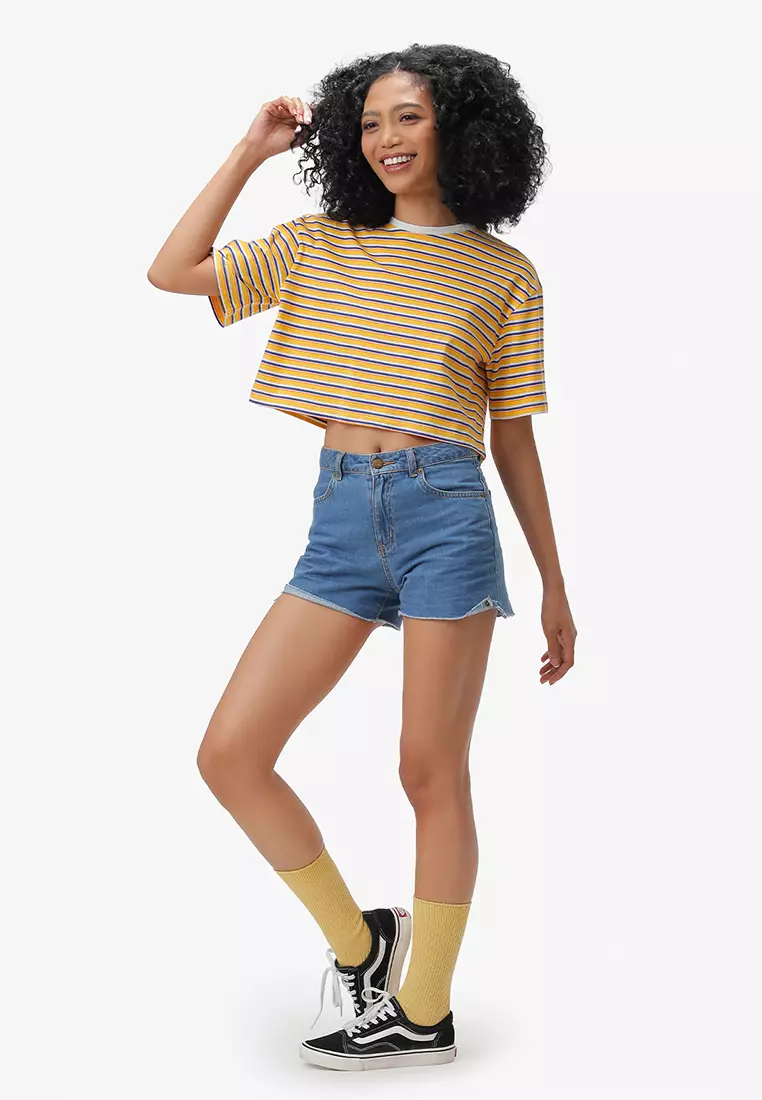 Yellow striped 2025 crop top